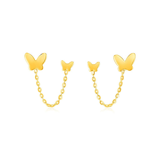 Bids.com 14k Yellow Gold Two Hole Post Earrings with Butterflies Earrings White Smoke Yellow Gold
