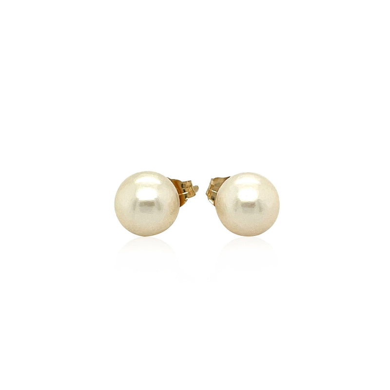 Bids.com 14k Yellow Gold Freshwater Cultured White Pearl Stud Earrings (7.0 mm) Earrings White Smoke Yellow Gold