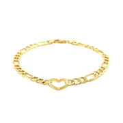 Bids.com 14k Yellow Gold 7 inch Figaro Chain Bracelet with Heart Bracelets White Smoke 7 / Yellow Gold