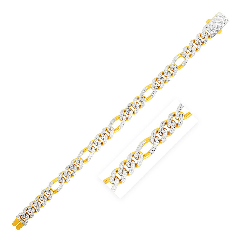 Bids.com 14k Yellow Gold White Pave High Polish Modern Lite Figaro Bracelet (9.5mm) Bracelets White Smoke 8.25 / Two-Tone Gold