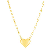 Bids.com 14k Yellow Gold Paperclip Chain Necklace with Puffed Heart Necklaces White Smoke 18 / Yellow Gold