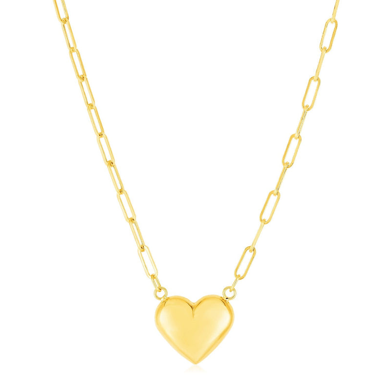 Bids.com 14k Yellow Gold Paperclip Chain Necklace with Puffed Heart Necklaces White Smoke 18 / Yellow Gold