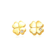 Bids.com 14k Yellow Gold Polished Four Leaf Clover Earrings with Diamonds Earrings White Smoke Yellow Gold