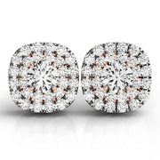 Bids.com 14k White and Rose Gold Cushion Shape Halo Diamond Earrings (3/4 cttw) Earrings Light Gray White & Rose Gold