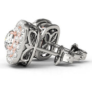 Bids.com 14k White and Rose Gold Cushion Shape Halo Diamond Earrings (3/4 cttw) Earrings White Smoke White & Rose Gold