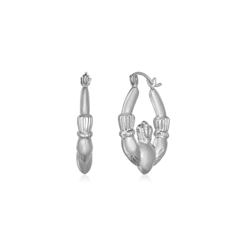 Bids.com 14K White Gold Claddagh Symbol Hoop Earrings Earrings White Smoke White Gold