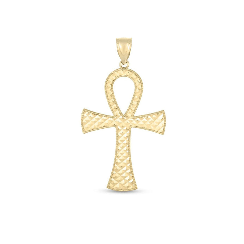 Bids.com 14k Yellow Gold High Polish Textured Ankh Pendant Pendants White Smoke Yellow Gold