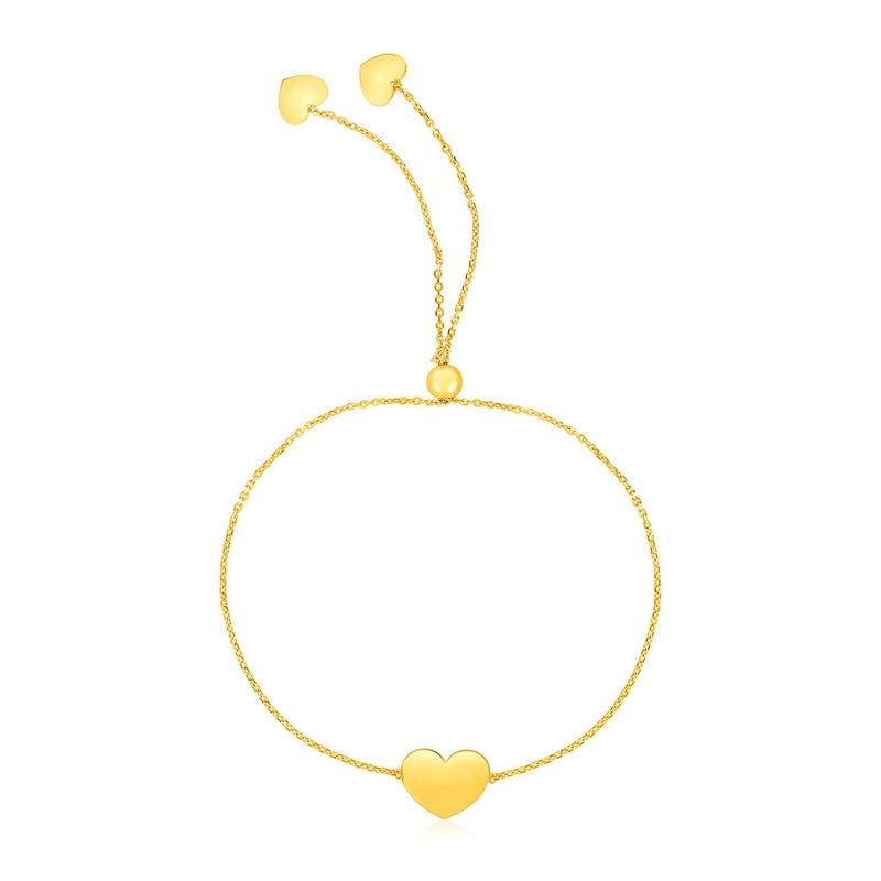 Bids.com 14k Yellow Gold Adjustable Heart Bracelet Bracelets White Smoke 9.25 / Yellow Gold