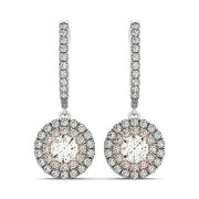 Bids.com 14k White And Rose Gold Drop Diamond Earrings with a Halo Design (3/4 cttw) Earrings White Smoke White & Rose Gold