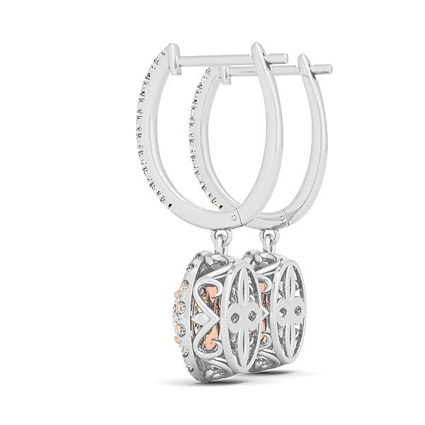 Bids.com 14k White And Rose Gold Drop Diamond Earrings with a Halo Design (3/4 cttw) Earrings White Smoke White & Rose Gold