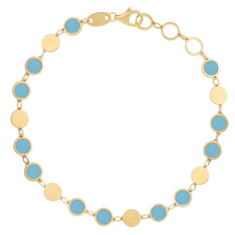 Bids.com 14k Yellow Gold Turquoise Geometric Mirror Gem Chain Bracelet (5.00 mm) Bracelets White Smoke 7.25 / Yellow Gold