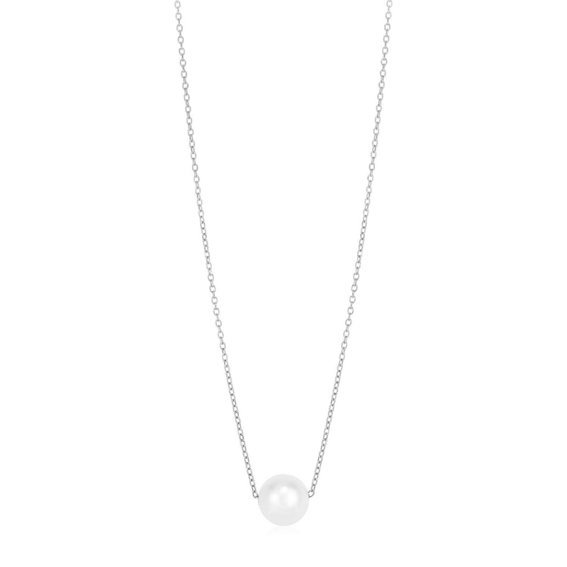 Bids.com 14k White Gold Pearl Solitaire Necklace Necklaces White Smoke 18 / White Gold