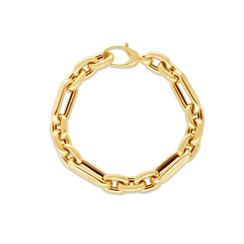 Bids.com 14k Yellow Gold Italian Alternating Paperclip Oval Links Bracelet (9.30 mm) Bracelets White Smoke 7.5 / Yellow Gold
