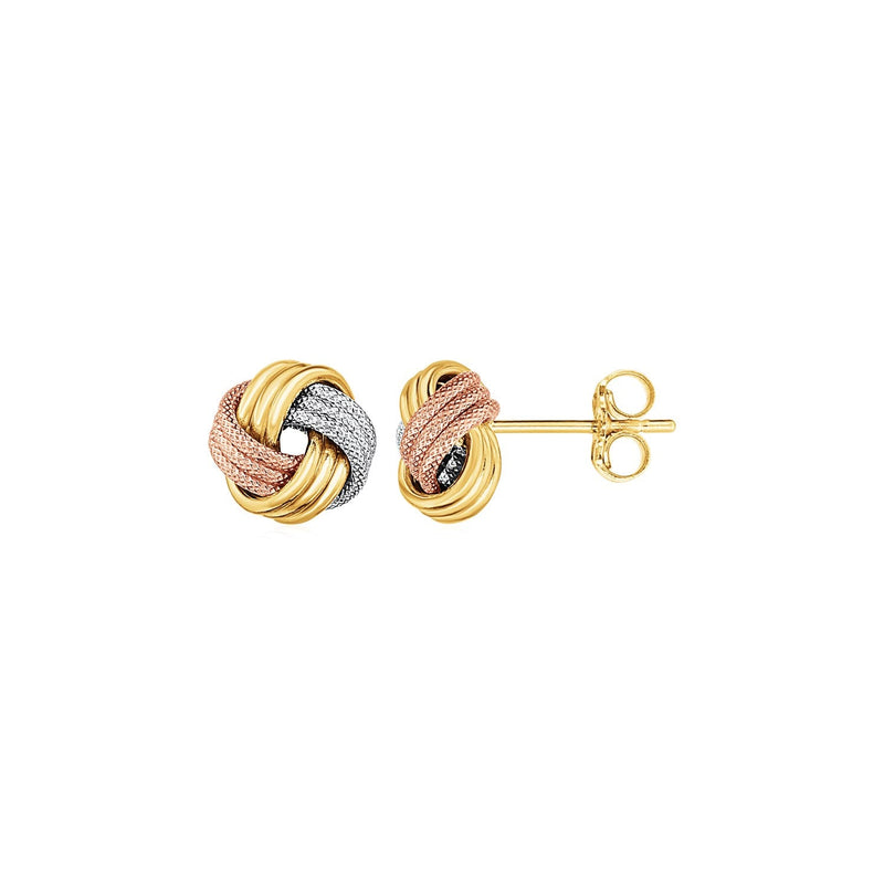 Bids.com Love Knot Post Earrings in 14k Tri Color Gold Earrings White Smoke Tri-Color Gold