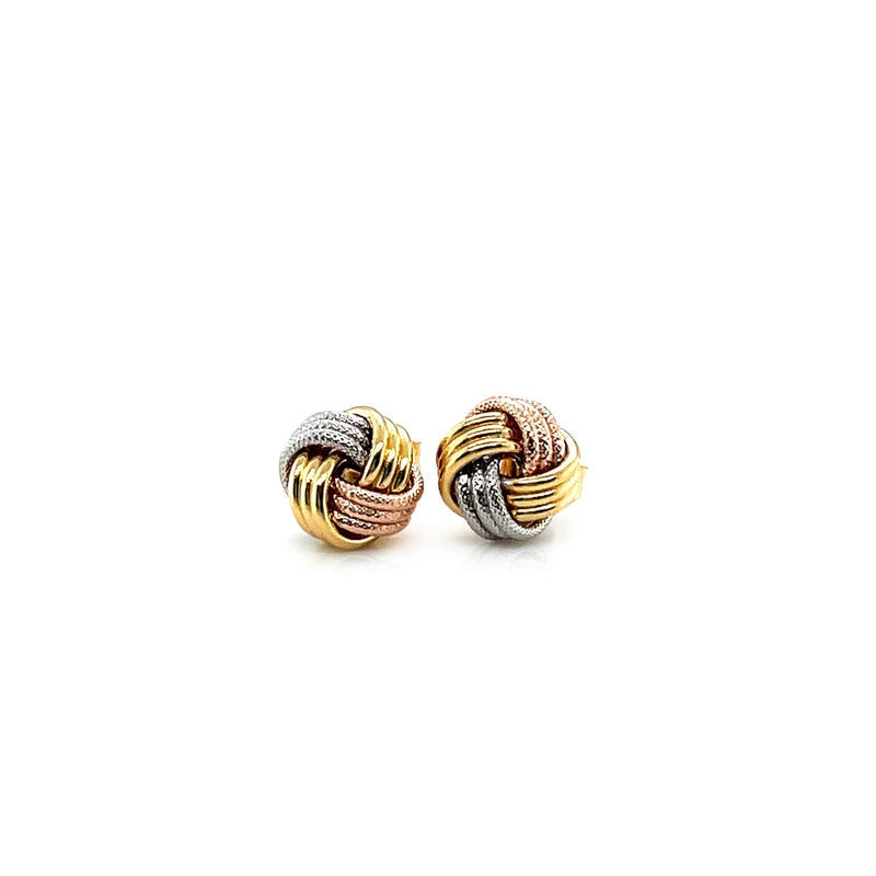 Bids.com Love Knot Post Earrings in 14k Tri Color Gold Earrings White Smoke Tri-Color Gold