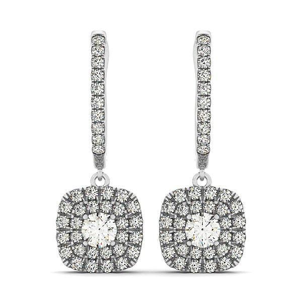 Bids.com 14k White Gold Double Halo Cushion Outer Shaped Diamond  Earrings (3/4 cttw) Earrings White Smoke White Gold