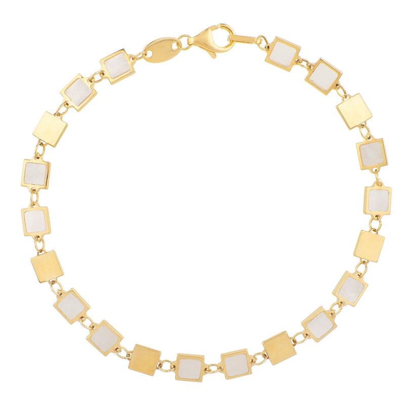 Bids.com 14k Yellow Gold MOP Geometric Mirror Gem Chain Bracelet (5.00 mm) Bracelets White Smoke 7.25 / Yellow Gold