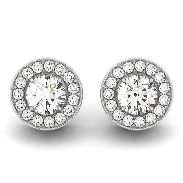Bids.com 14k White Gold Round Diamond Halo Milgrain Border Earrings (3/4 cttw) Earrings White Smoke White Gold