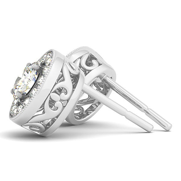 Bids.com 14k White Gold Round Diamond Halo Milgrain Border Earrings (3/4 cttw) Earrings White Smoke White Gold