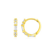 Bids.com 14k Yellow Gold Petite Hoop Earrings with Baguette Cubic Zirconias Earrings White Smoke Yellow Gold