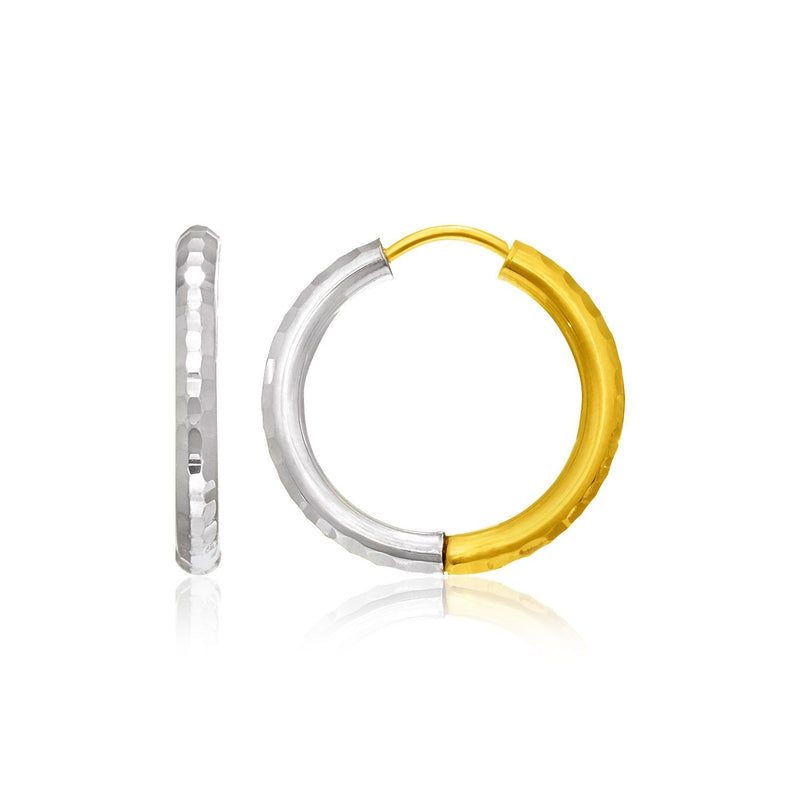 Bids.com 14k Two-Tone Gold Hinge Hammered Hoop Earrings Earrings White Smoke Two-Tone Gold