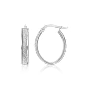Bids.com 14k White Gold Glitter Center Oval Hoop Earrings Earrings White Smoke White Gold