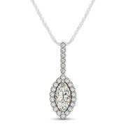 Bids.com Marquis Shape Diamond Halo Pendant in 14k White Gold (2/3 cttw) Necklaces White Smoke 18 / White Gold
