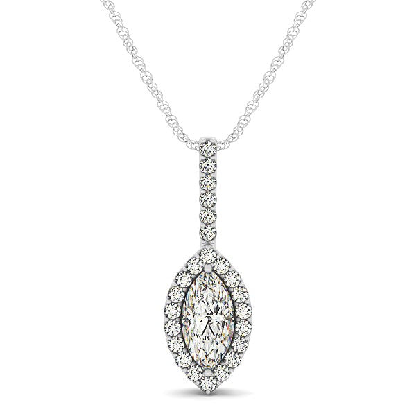 Bids.com Marquis Shape Diamond Halo Pendant in 14k White Gold (2/3 cttw) Necklaces White Smoke 18 / White Gold