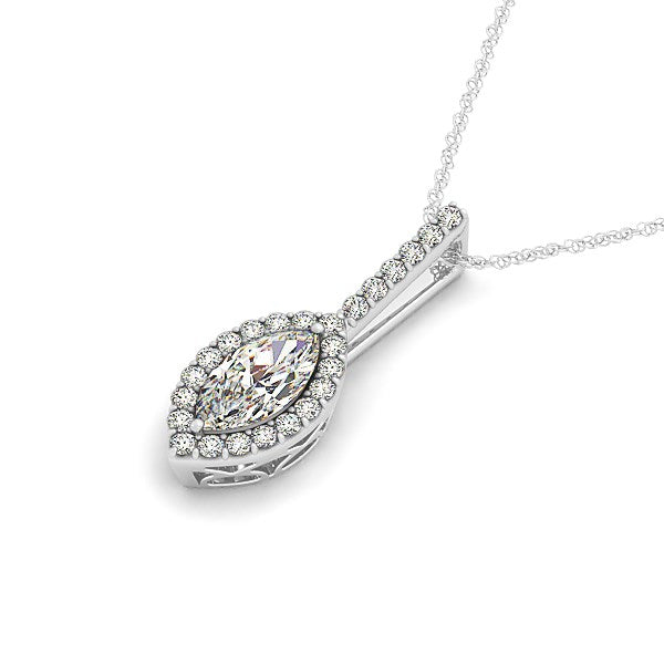Bids.com Marquis Shape Diamond Halo Pendant in 14k White Gold (2/3 cttw) Necklaces White Smoke 18 / White Gold