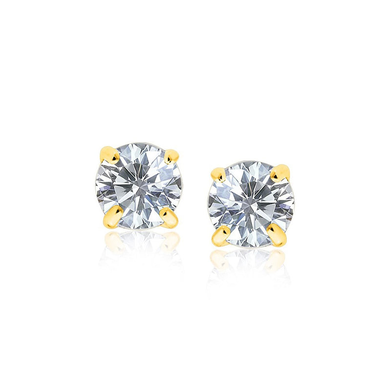Bids.com 14k Yellow Gold Stud Earrings with White Hue Faceted Cubic Zirconia Earrings White Smoke Yellow Gold
