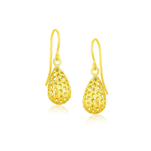 Bids.com 14k Yellow Gold Teardrop Drop Earrings with Honeycomb Texture Earrings White Smoke Yellow Gold