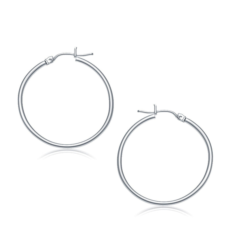 Bids.com 10k White Gold Polished Hoop Earrings (30 mm) Earrings White Smoke White Gold