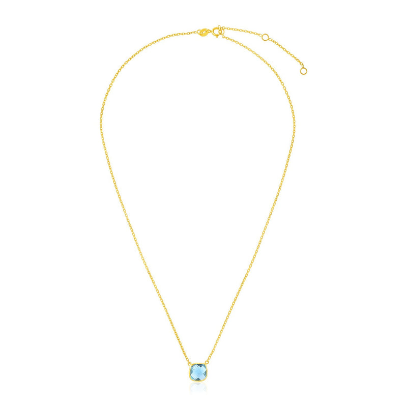 Bids.com 14k Yellow Gold 17 inch Necklace with Cushion Blue Topaz Necklaces White Smoke 17 / Yellow Gold
