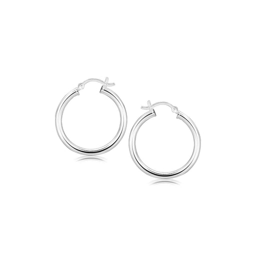 Bids.com Sterling Silver Rhodium Plated Polished Look Hoop Earrings (25mm) Earrings White Smoke Sterling Silver