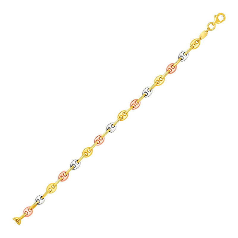 Bids.com 14k Tri Color Gold Mariner Link Bracelet Bracelets White Smoke 7.25 / Tri-Color Gold