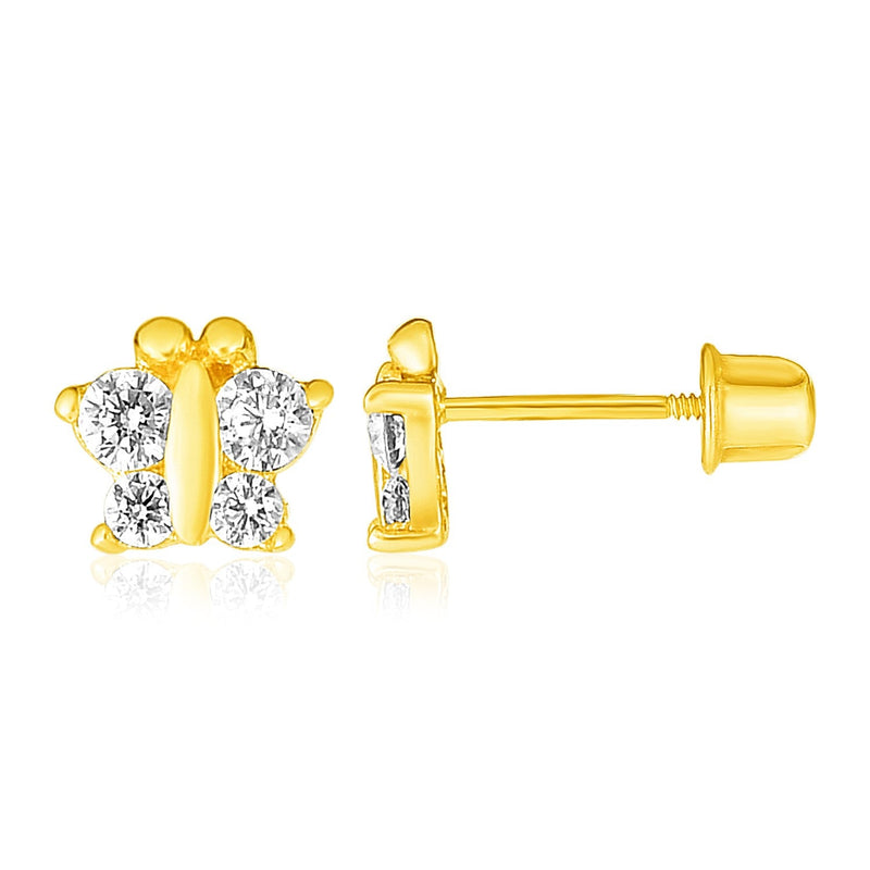 Bids.com 14k Yellow Gold Butterfly Childrens Earrings Earrings White Smoke Yellow Gold