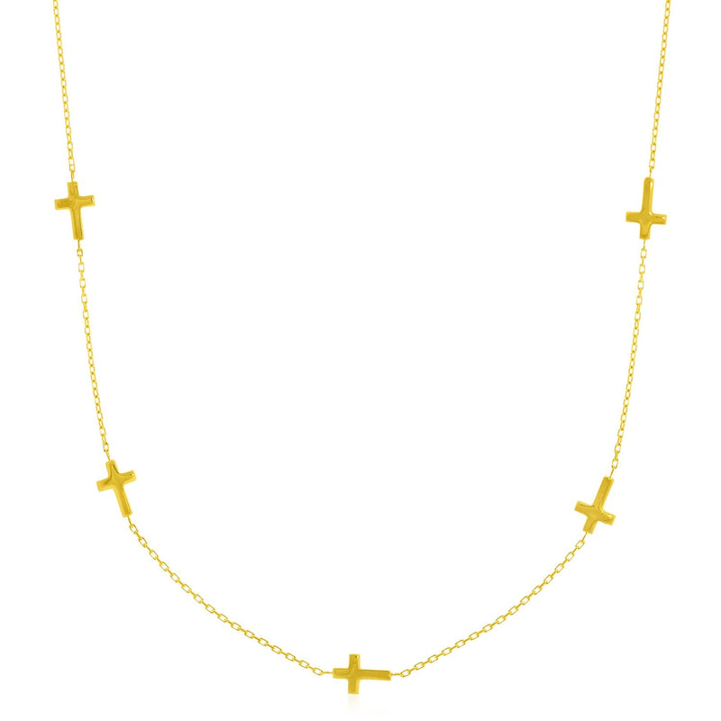 Bids.com 14k Yellow Gold Chain Necklace with Cross Stations Necklaces White Smoke 17 / Yellow Gold