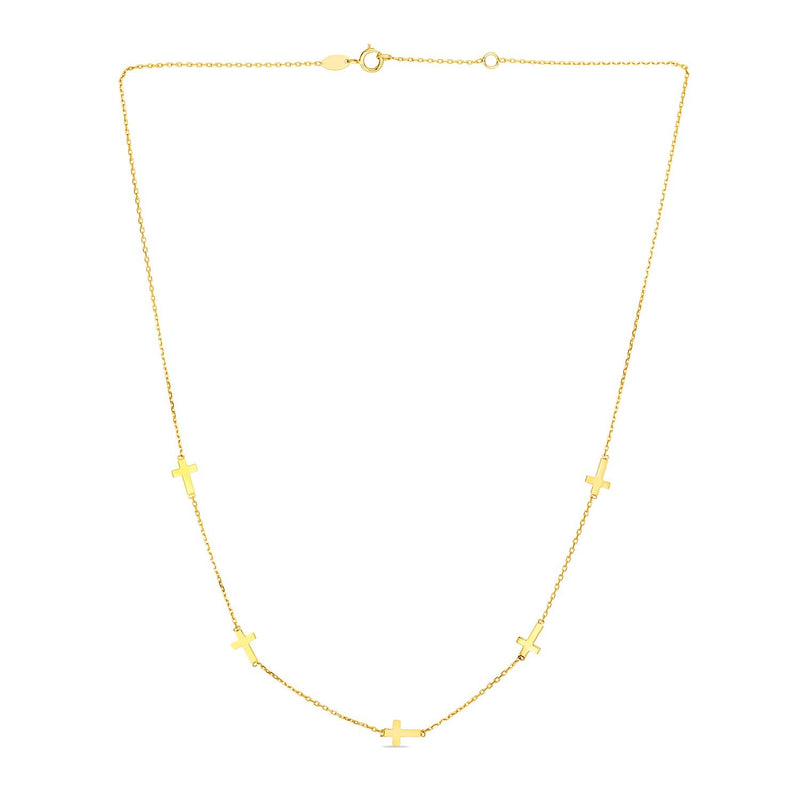 Bids.com 14k Yellow Gold Chain Necklace with Cross Stations Necklaces White Smoke 17 / Yellow Gold