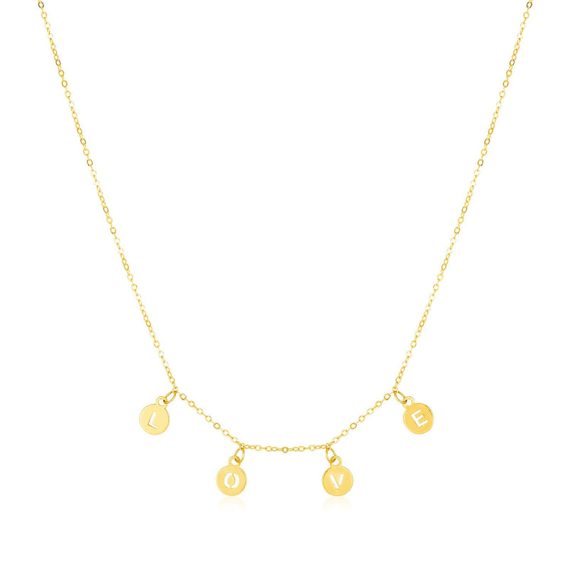 Bids.com 14k Yellow Gold Love Necklace with Circle Drops Necklaces White Smoke 18 / Yellow Gold