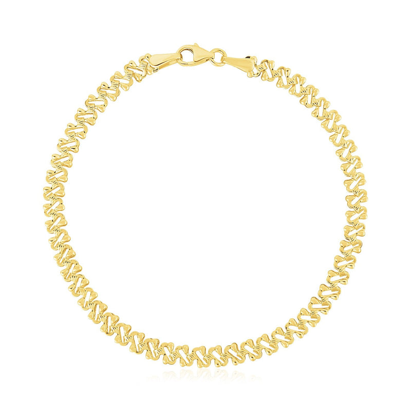 Bids.com 14k Yellow Gold High Polish Textured Fancy Chain Bracelet (4mm) Bracelets White Smoke 7 / Yellow Gold
