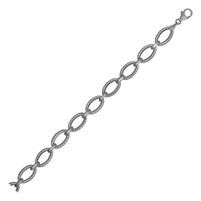 Bids.com Textured Oval Link Bracelet in 14k White Gold Bracelets White Smoke 7.25 / White Gold