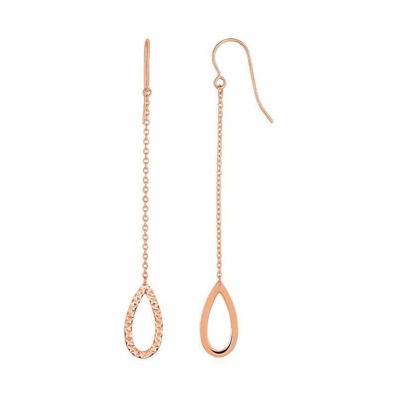 Bids.com Textured Pear Shaped Long Drop Earrings in 14k Rose Gold Earrings White Smoke Rose Gold