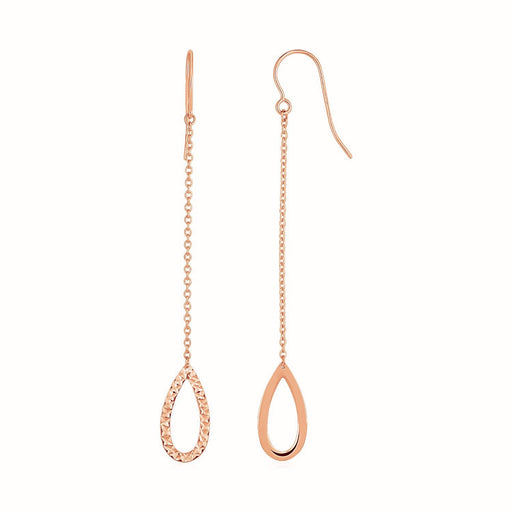 Bids.com Textured Pear Shaped Long Drop Earrings in 14k Rose Gold Earrings White Smoke Rose Gold