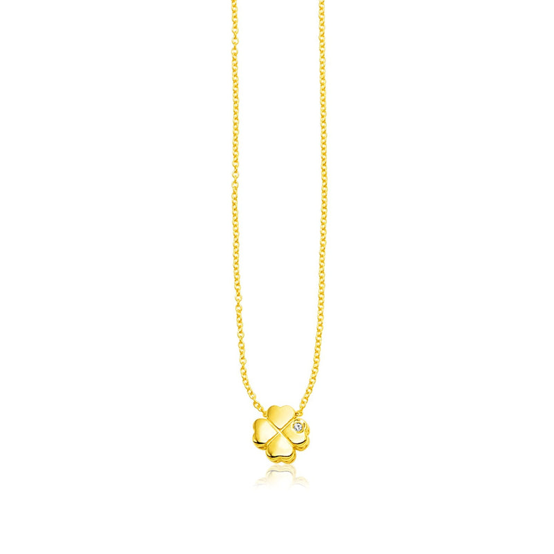 Bids.com 14k Yellow Gold Polished Four Leaf Clover Necklace with Diamond Necklaces White Smoke 18 / Yellow Gold