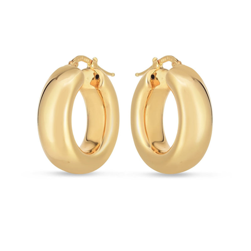 Bids.com 14k Yellow Gold Medium Puffy Hoops Earrings White Smoke Yellow Gold