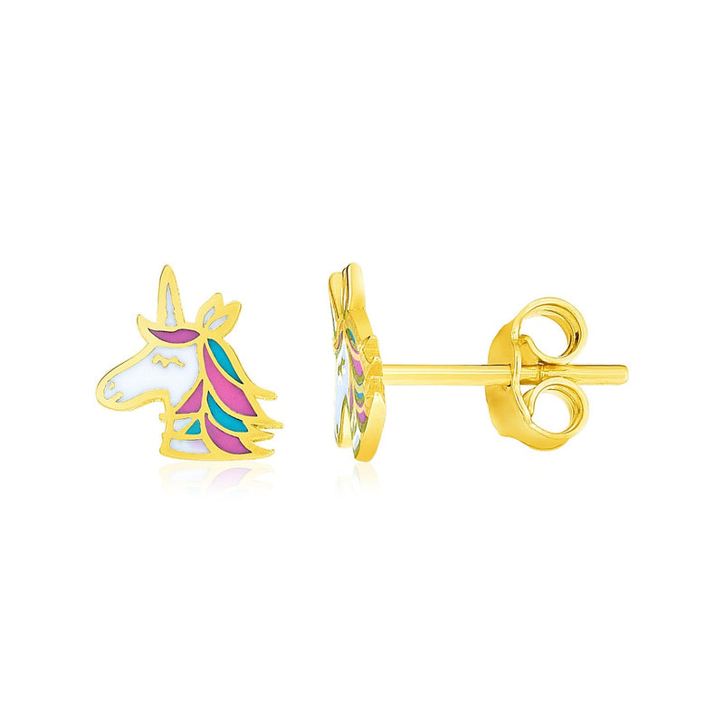 Bids.com 14k Yellow Gold Enameled Unicorn Childrens Earrings Earrings White Smoke Yellow Gold