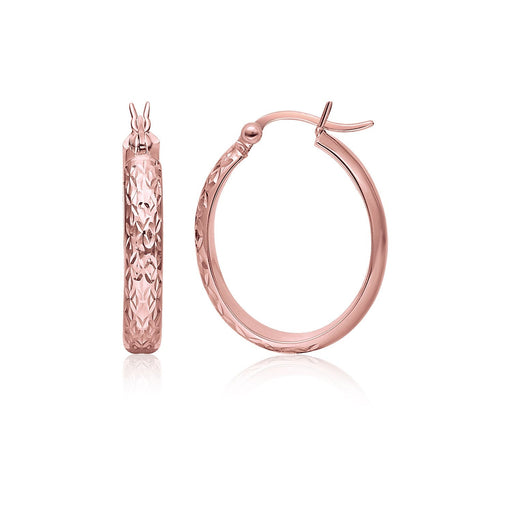 Bids.com 14k Rose Gold Hammered Oval Hoop Earrings Earrings White Smoke Rose Gold