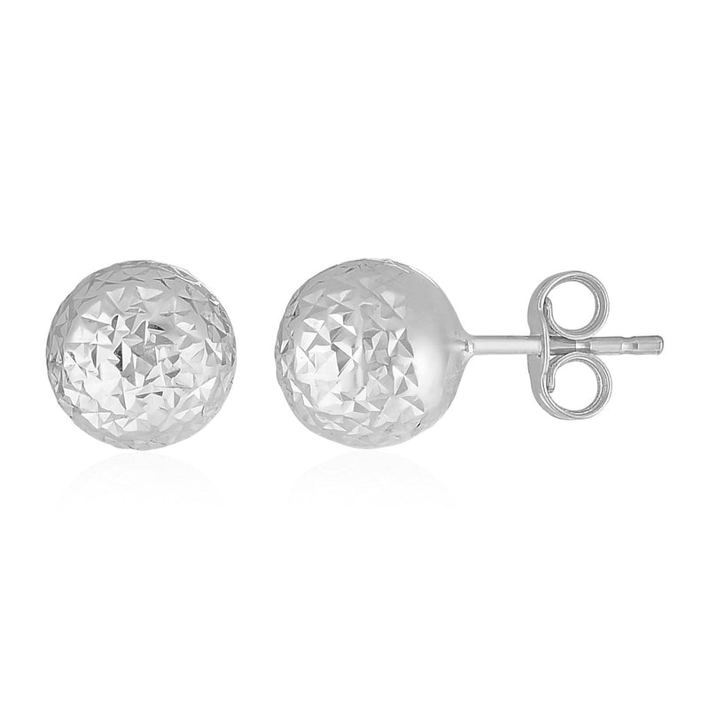 Bids.com 14k White Gold Ball Earrings with Crystal Cut Texture Earrings White Smoke White Gold