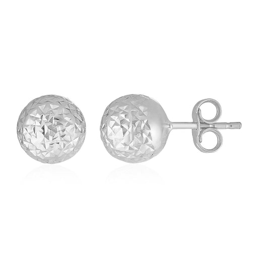 Bids.com 14k White Gold Ball Earrings with Crystal Cut Texture Earrings White Smoke White Gold