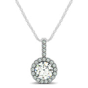 Bids.com 14k White Gold Diamond Halo Round Style Pendant (5/8 cttw) Necklaces White Smoke 18 / White Gold